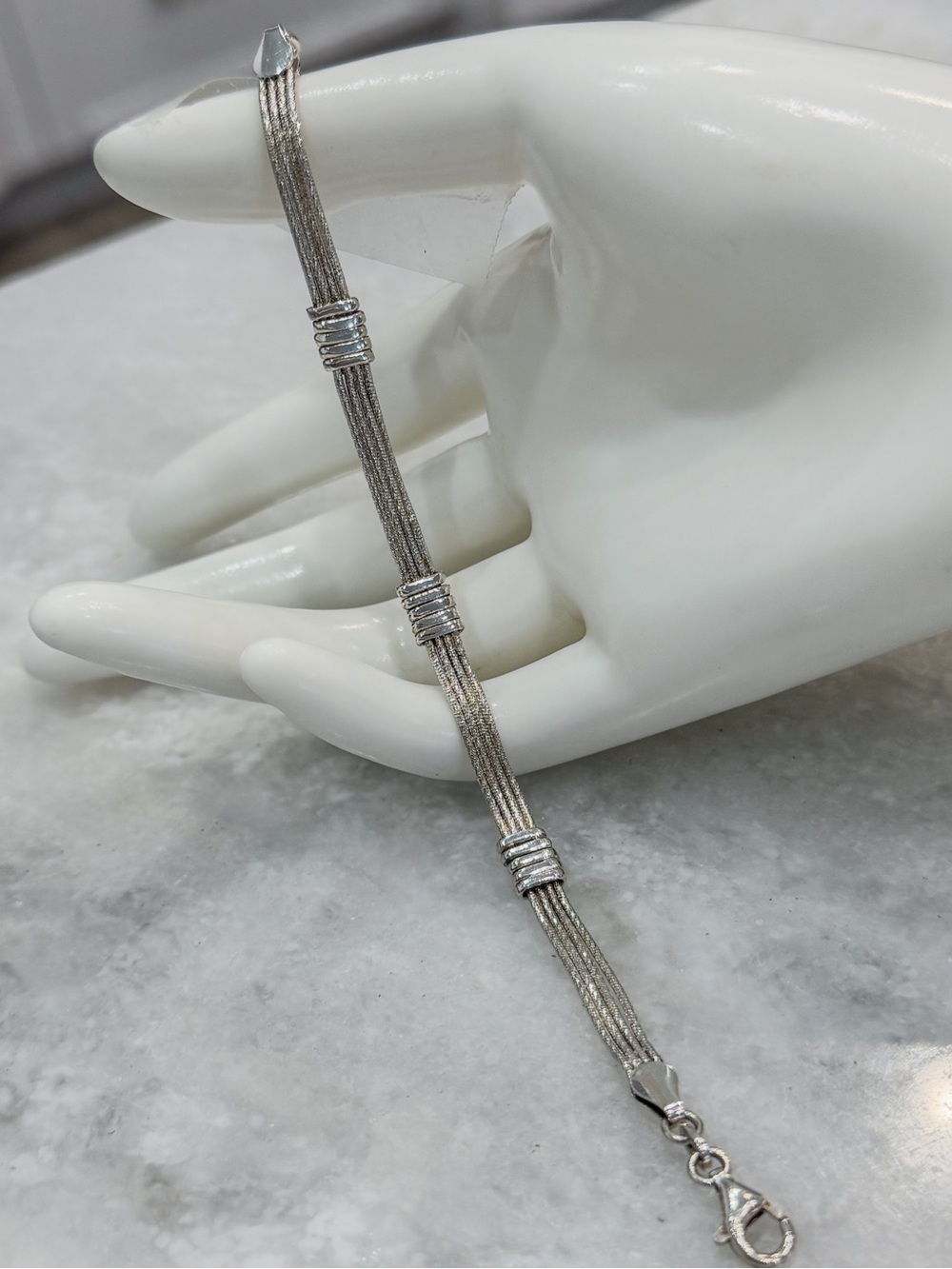 Multi-Strand Sterling Silver Station Bracelet